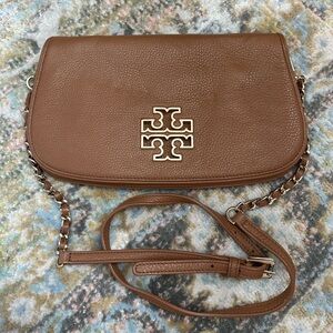 Tory Burch Britten Crossbody, tan pebbled leather